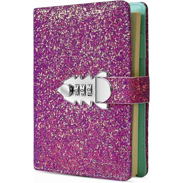 Digital Password Journal Combination Lock Diary Locking A6 Refillable Leather Journal (Purple)