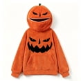 thumbnail image 7 of Halloween Pumpkin Hooded Onesie Adult Jack O Lantern Halloween Costume Long Sleeve Orange Hooded Jumpsuit, Plush Fleece Vintage Crewneck Pullover Top for Couples Matching Fall Loungewear Cozy Pajamas, 7 of 7