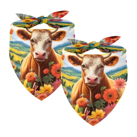 PhooArto Sunflower Butterfly Cow Dog Bandanas, 2 Pack Soft Washable Pet Scarf Triangle for Large Dogs Puppies and Cats