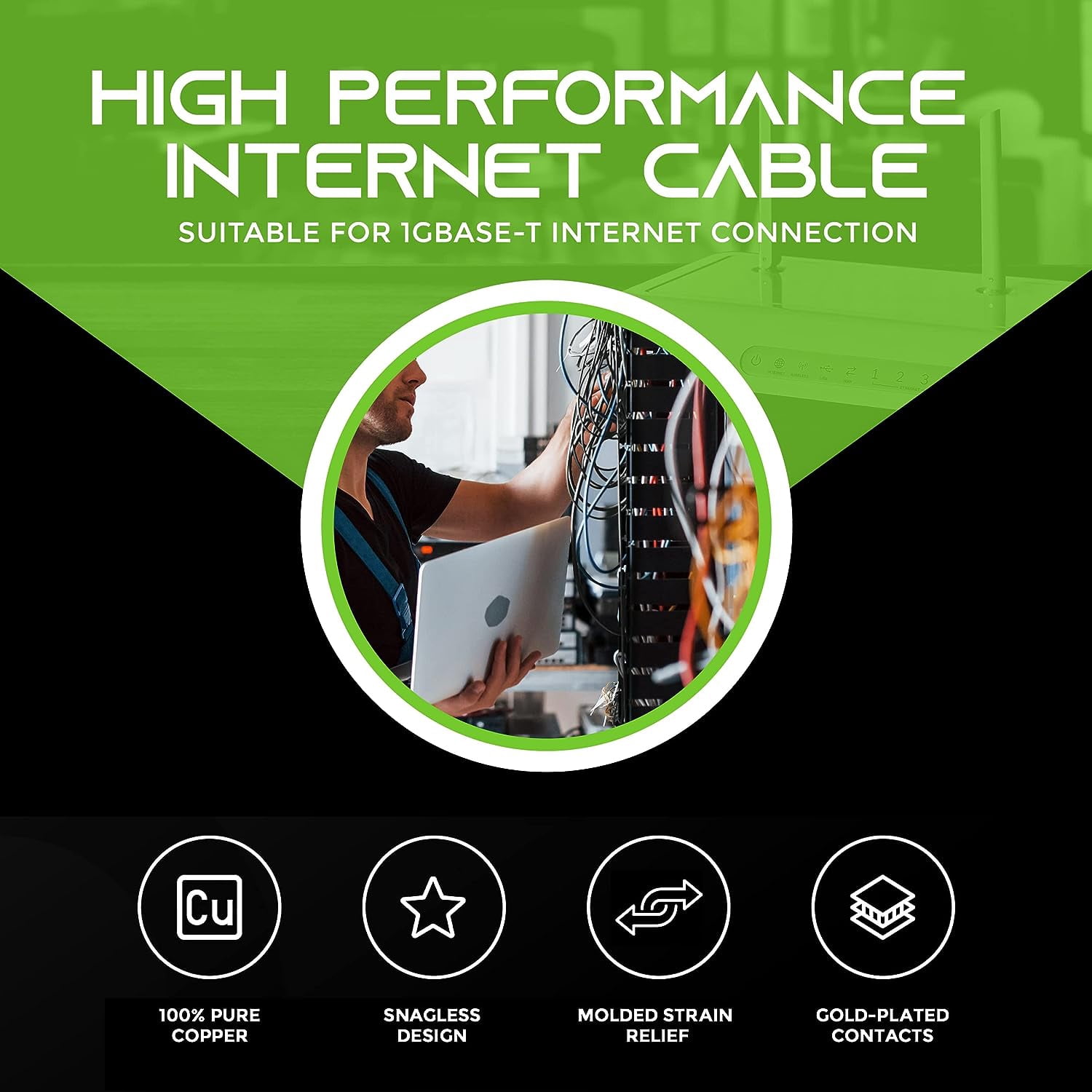 GEARit 24-Pack 3 ft Cat 5e Ethernet Cable Cord Snagless Copper UTP Network Patch Cable, Black