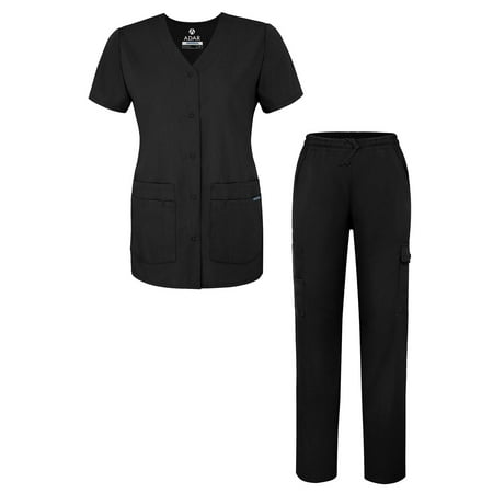 

Adar Universal Women s Scrub Set â€“ Snap Front Scrub Top and Multi Pocket Scrub Pants