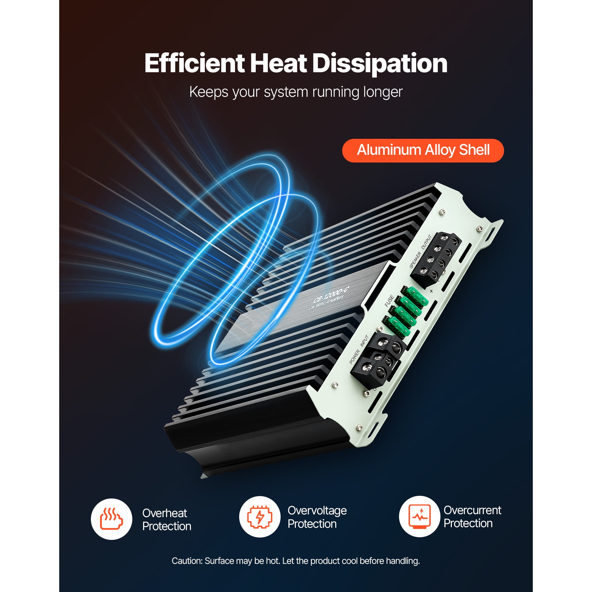 KFFKFF Monoblock Car Amplifier, 1200W RMS Max Power, 1/2/4 Ohm Compatibility, Single-Channel Class D Audio Amplifier with Adjustable Subwoofer Control, Low Pass Filter, Enhanced Bass Boost