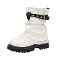 thumbnail image 5 of IUJSOY Fold Over Boots for Women Round Toe Ankle Strap Motorcycle Boots Pull on Chunky Booties, 5 of 9