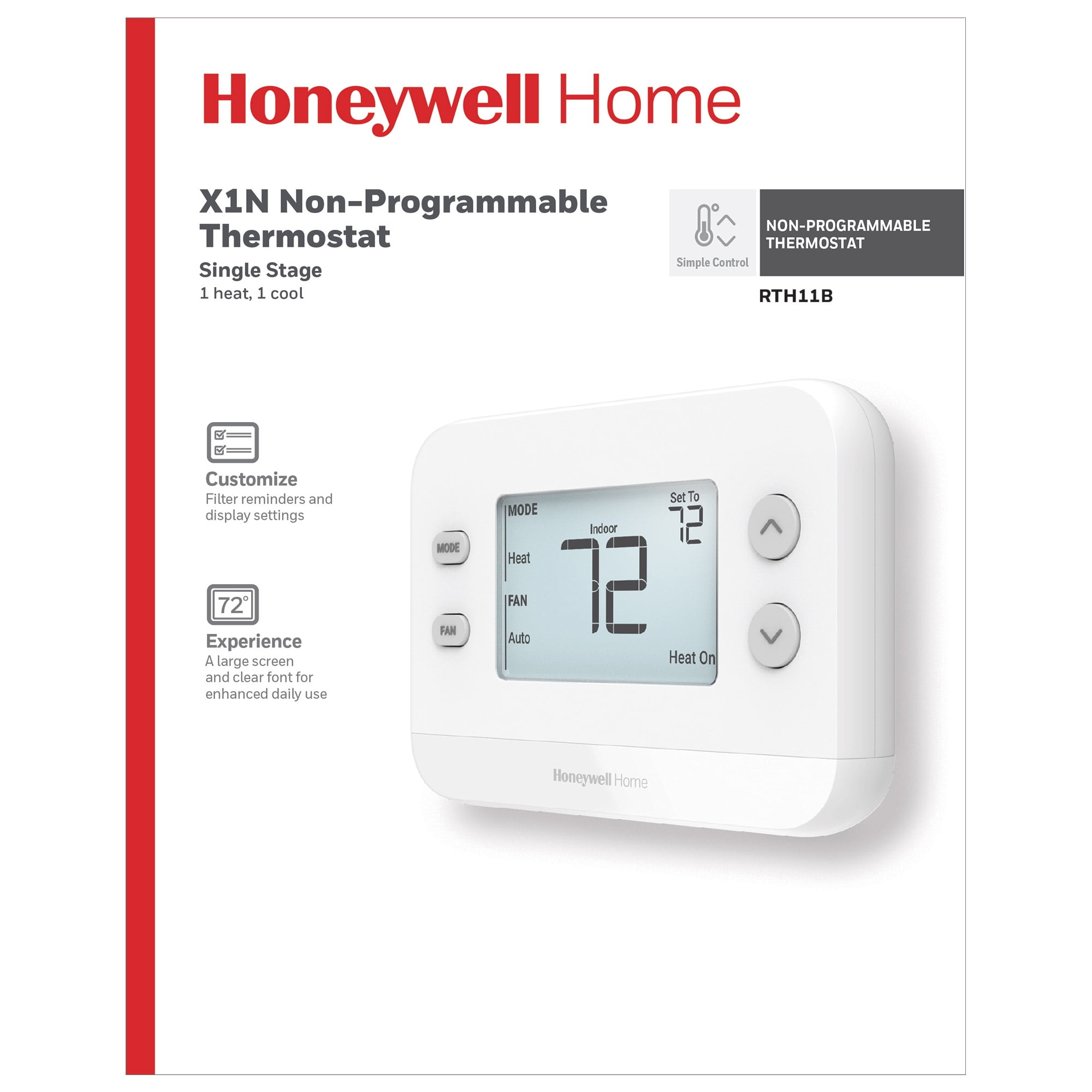 Honeywell Thermostat, Non-Programmable Thermostat, White, RTH111B1024/E1
