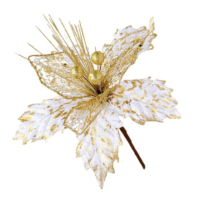 Flor de Navidad artificial BLESIY Decoración del hogar Adorno de Navidad Corona de brillo