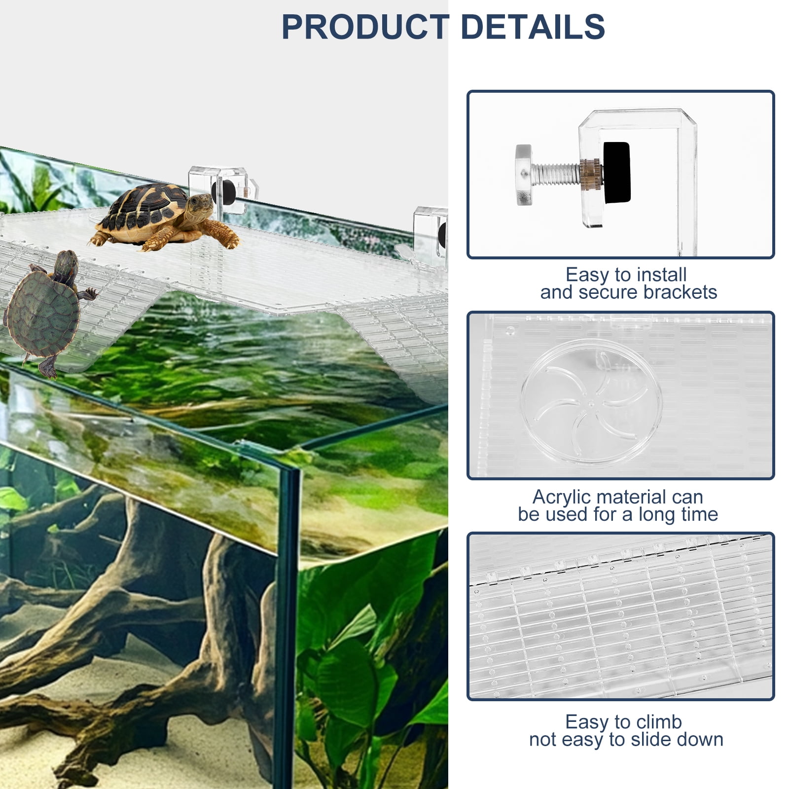 Turtle Basking Platform Acrylic Turtle Dock Basking Platform Height Adjustable Turtle Dock Clear Turtle Terrace Basking Platform with 2 Slides for Tortoise Fish Tank Aquarium