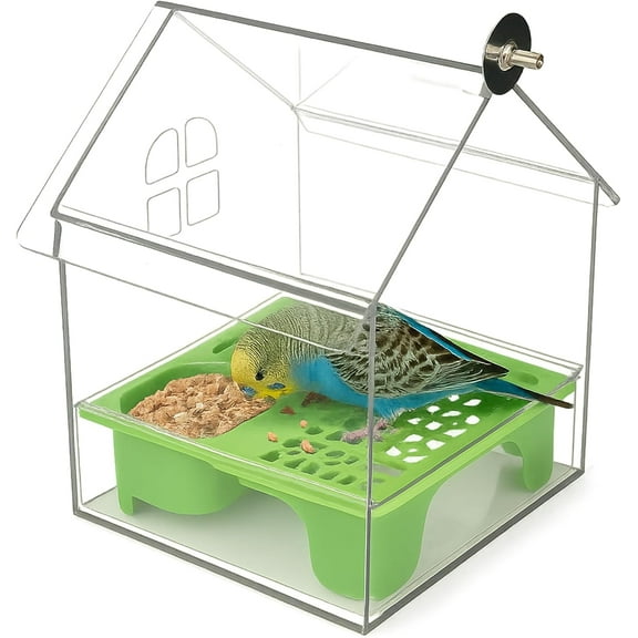 Pull-Out External Parrot Feeder - Transparent Bird Bath & Food Dispenser for Small Medium Birds, Easy to Clean Cage Accessory