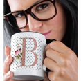 thumbnail image 2 of 3drose, Monogram Initial B Pink Rose Floral on Black and White Polka Dots, 11oz Two-tone Black Mug, 2 of 6
