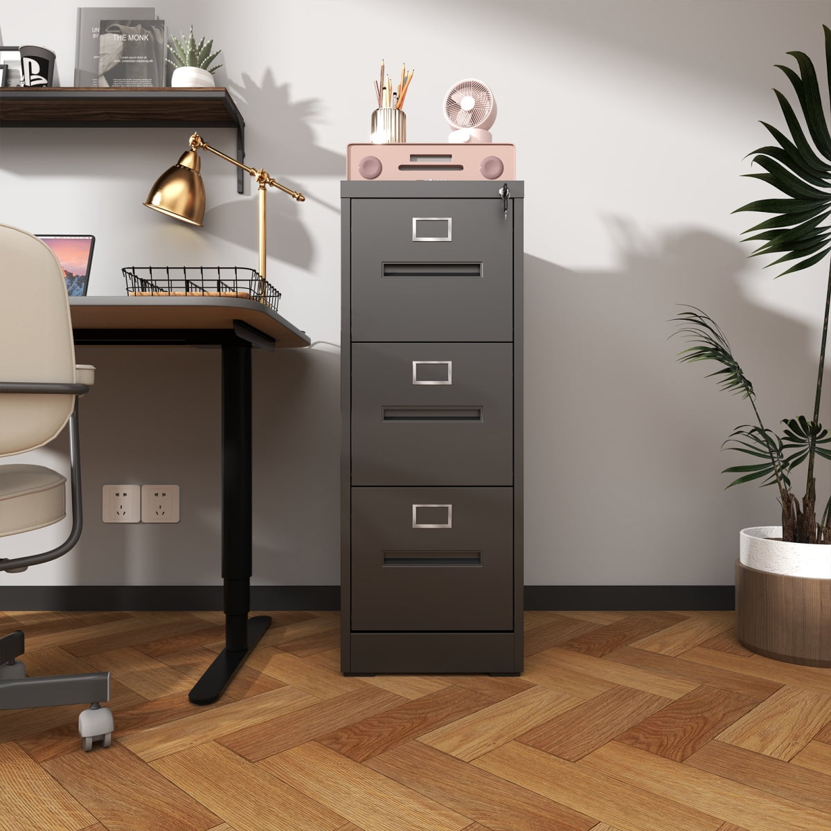 3-Drawer Lockable Metal Vertical File Cabinet - Narrow Design for A4/Legal/Letter Sizes (Home/Office)