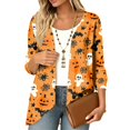 thumbnail image 2 of IYYVV Halloween Cardign Sweaters for Women 3/4 Sleeve Lightweight Funny Pumpkin Printed Open Front Cardigan Saffron 2XL, 2 of 8