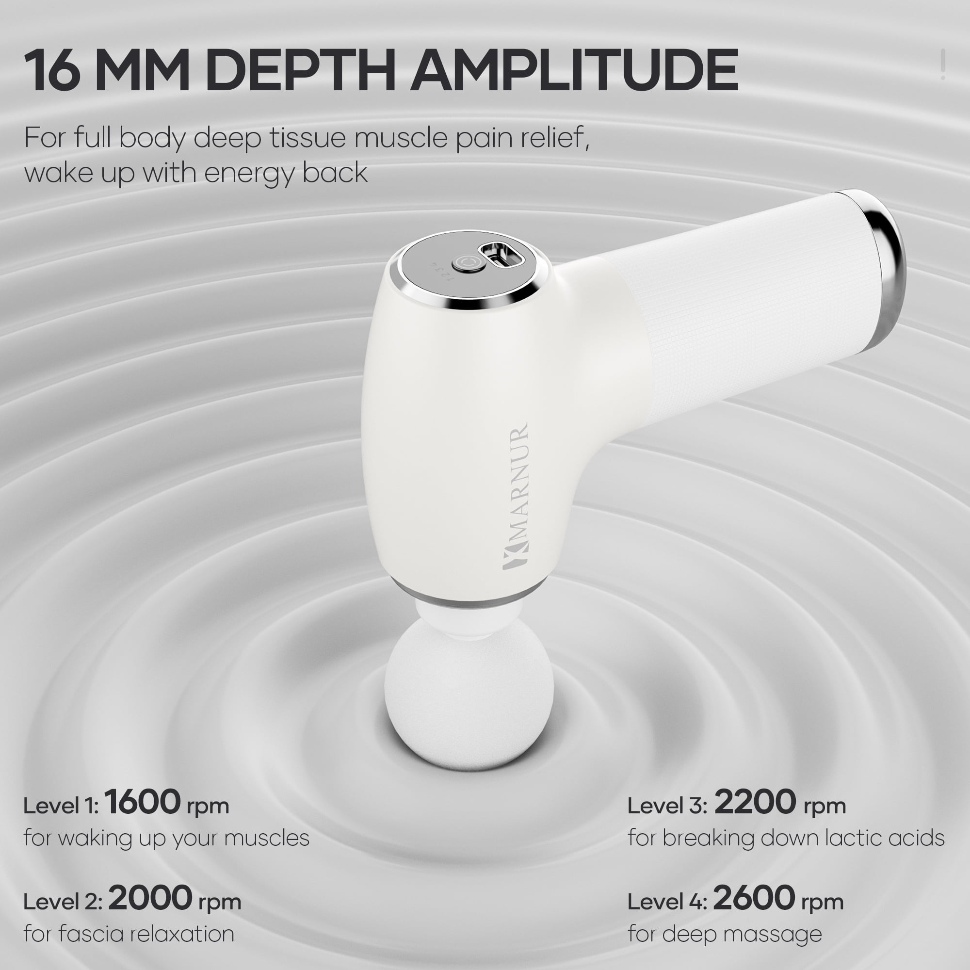MARNUR Mini Massage Gun with Brushless Motor Portable Handheld Deep Tissue Massager, Light & Palm-Size & Quiet, White