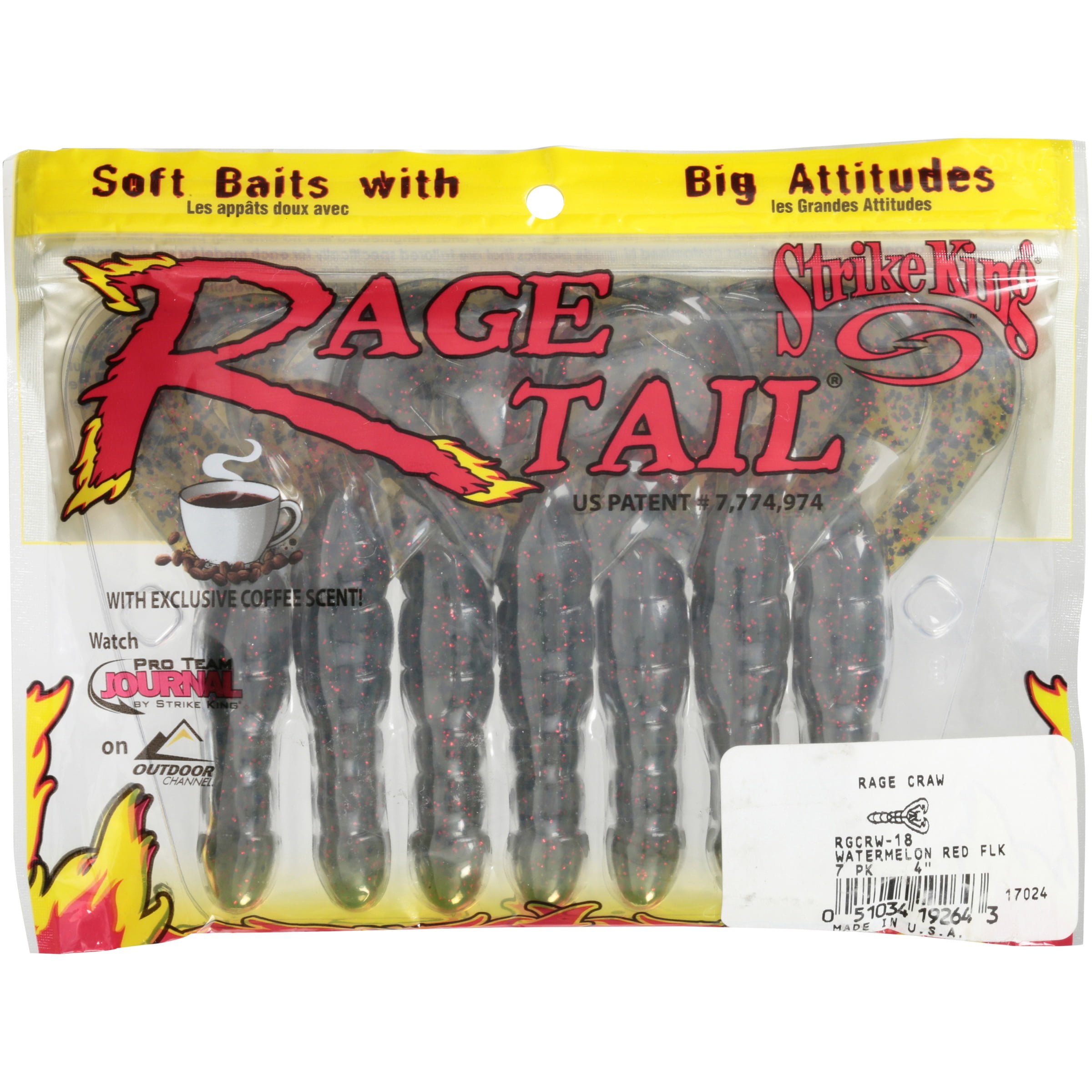 Strike King Rattlin' Rage Craw 4 Plastic Crawfish Fishing Lure Watermelon  Red Flake