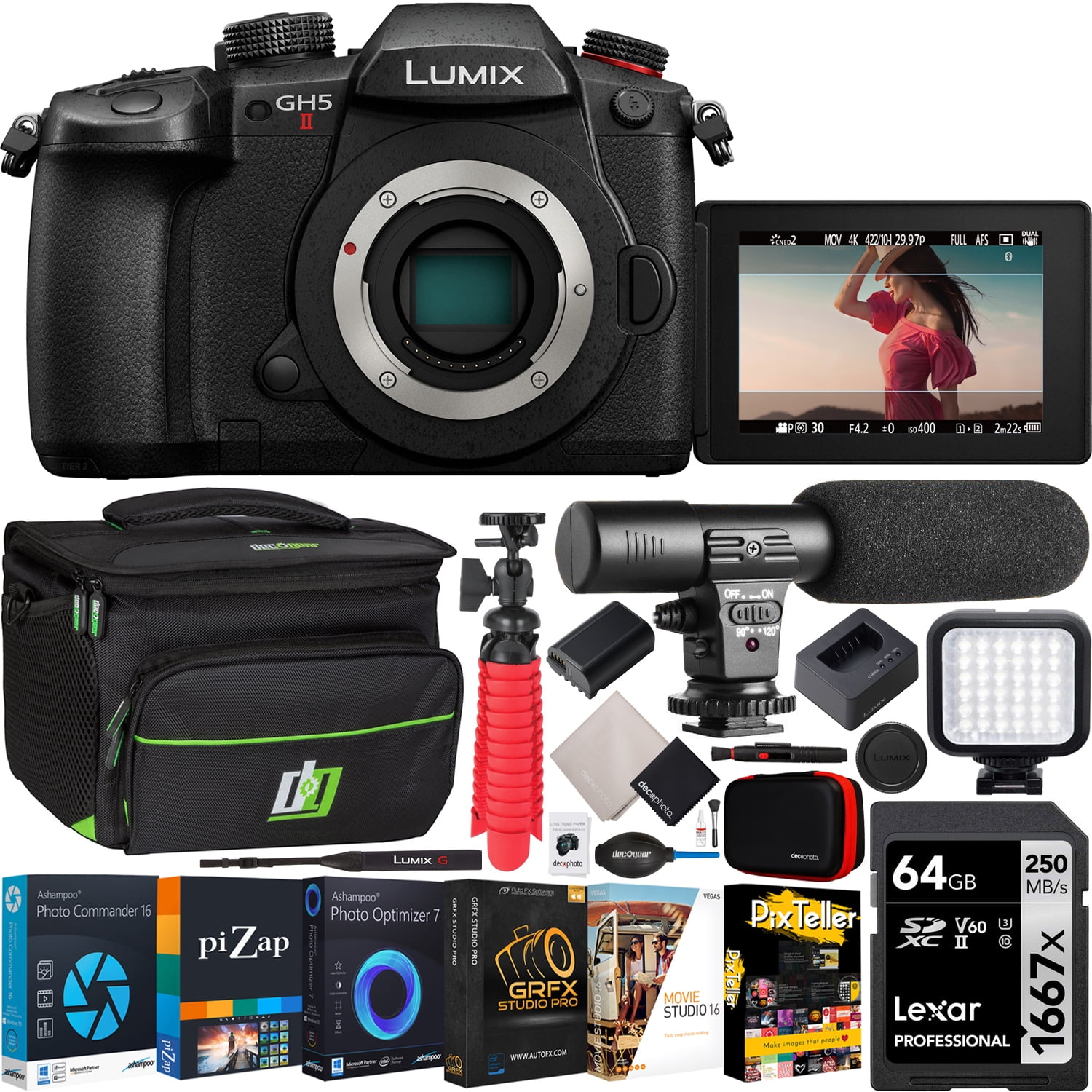 Panasonic LUMIX GH5M2 Mirrorless Camera Body with Live-Streaming & 4K Video DC-GH5M2BODY Bundle with Deco Microphone + Light + Case Photo Video & Photography Accessories Kit - Walmart.com