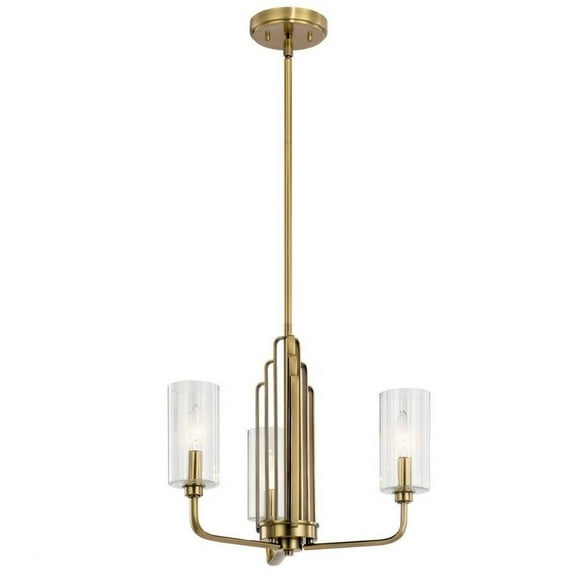 3 Light Small Chandelier in Art Deco Style-14.75 inches Tall and 18 inches Wide-Brushed Natural Brass Finish Bailey Street Home 147-Bel-4435991