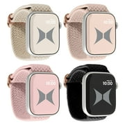 Xtreme Unisex Nylon Braided Elastic Watch Band 4-Pack, Large, Breathable, Adjustable, 42/44/45/49mm, Compatible with Apple Watch, For Women/Men, Milk Tea/Starlight/Nude Pink/Blue Gray