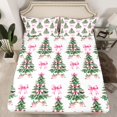 thumbnail image 2 of Manfei Xmas Tree Twin Sheet Sets 3pcs for Kids Teens Girls,Pink Ribbon Bow Twin Fitted Sheet Microfiber,Merry Christmas Breathable Flat Sheet,Microfiber Bedroom Decor, 2 of 7