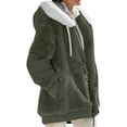 thumbnail image 1 of MAWCLOS Ladies Thickened Solid Color Hooded Cardigan Winter With Pockets Sherpa Coat Army Green S, 1 of 2