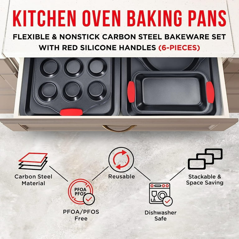 6 Piece Carbon Steel Non-Stick Kitchen Oven Bakeware Set