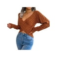 thumbnail image 2 of SuéTeres Para Mujer Jersey De Punto De Corte Bajo Con Cuello En V Cruzado De Color SóLido XBTCLXEBCO Marrón;L, 2 of 6