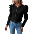 thumbnail image 3 of Womens Cropped Jacket Long Sleeve Zipper Up Coat Outwear Fall Outfit Shackets Black 4XL, 3 of 8