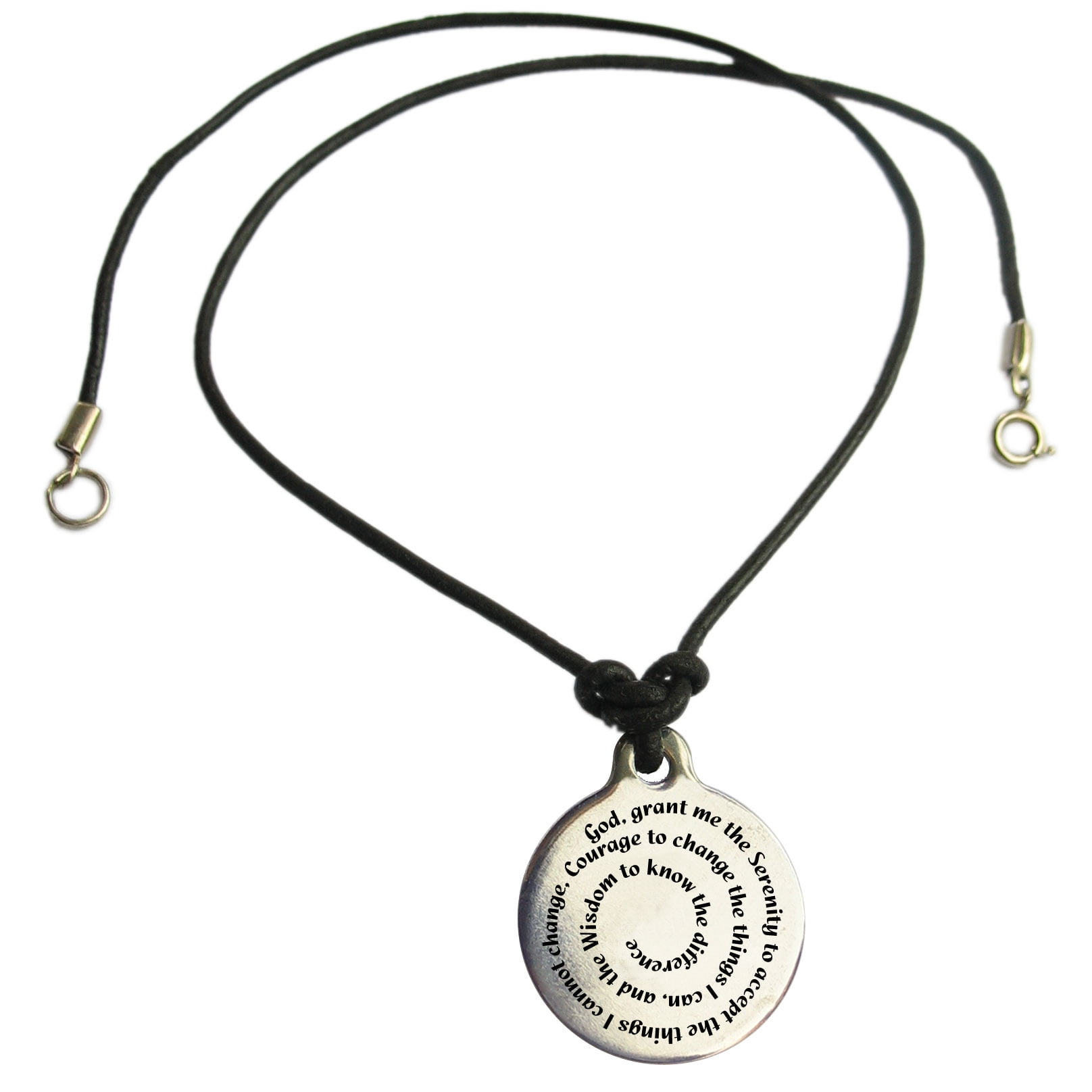 Serenity Prayer Medallion Leather Necklace AA Alcoholics Anonymous, NA Narcotics Anonymous 12 Step Recovery