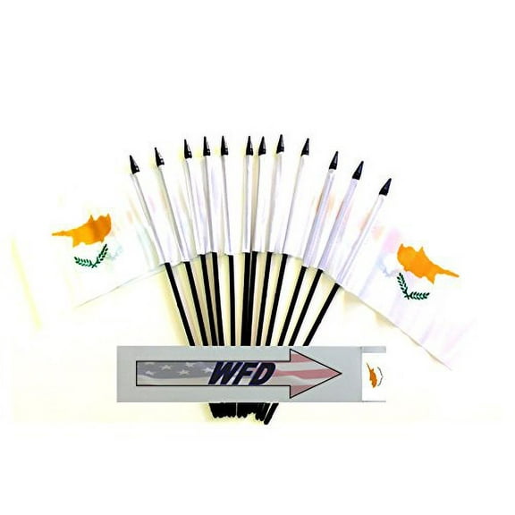 Pack of 12 4"x6" Cyprus Polyester Miniature Office Desk & Little Table Flags, 1 Dozen 4"x 6" Cypriot Small Mini Hand Waving Stick Flags (Flags Only)