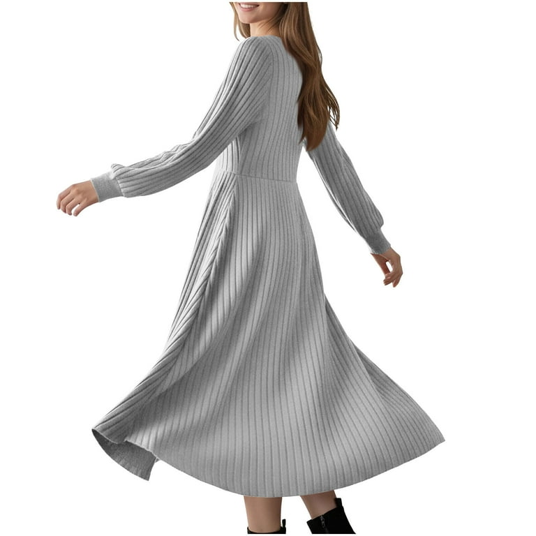 workwear long sleeve maxi dress Xuniizn Long Sleeve Dresses for Women Solid Crewneck Casual Slim Maxi Winter Dress Stretchy Soft Comfortable Rib Knitted Workwear Dress, S-2xl,