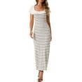 thumbnail image 1 of VESTIDO MAXI DE SUÉTER RAYADO DE MANGA CORTA CON CUELLO EN U DE INSPIRE CHIC L Blanco, 1 of 6