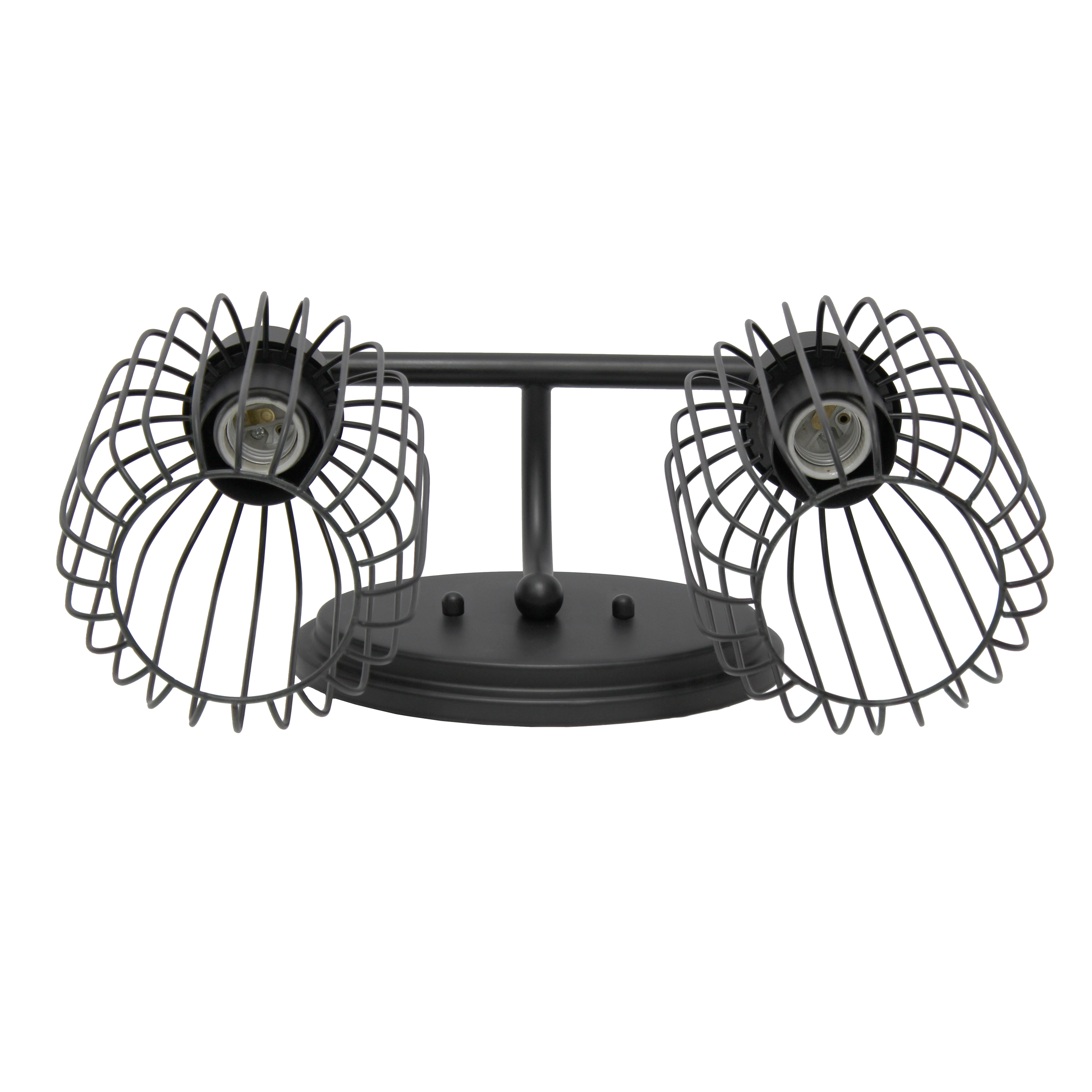 Elegant Designs 14" Industrial Farmhouse 2 Light Metal Birdcage Decorative Wall Mounted Vanity Fixture with Matching Metal Oval Backplate For Bathroom, Entryway, Hallway, Vanity, Black