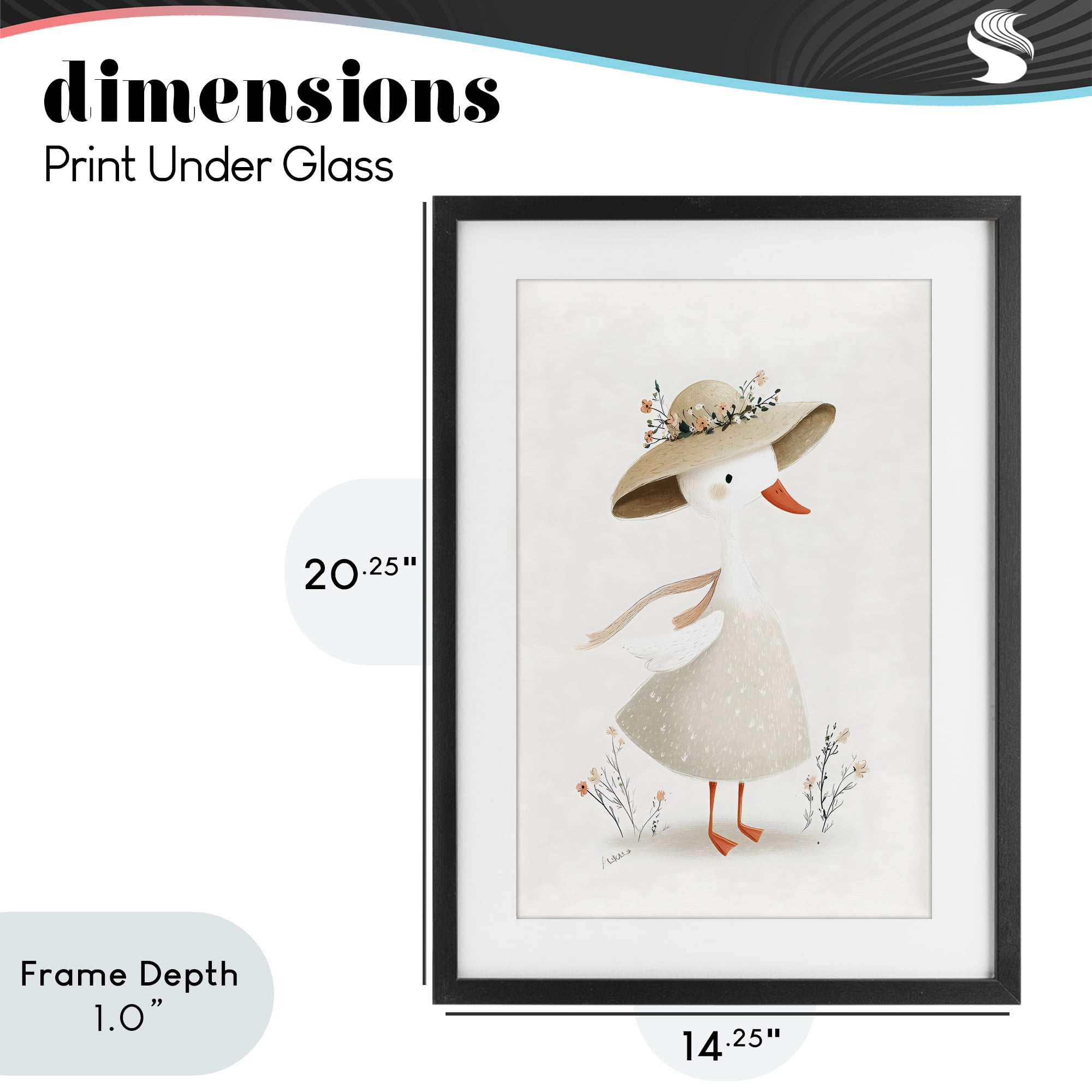 Stupell Industries Charming Goose in Sunhat Black Framed Print Under Glass, design by Ink Drop Loft