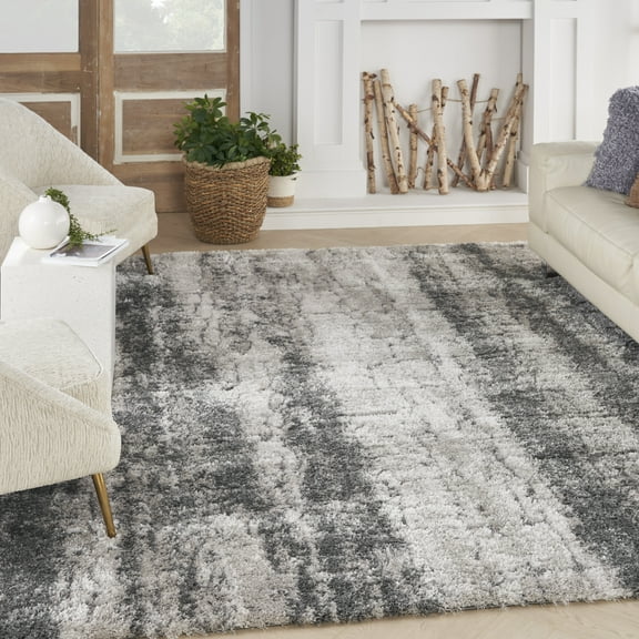 Nourison Luxurious Shag 7'10" x 9'10" Ivory/Charcoal Modern & Contemporary Indoor Rug