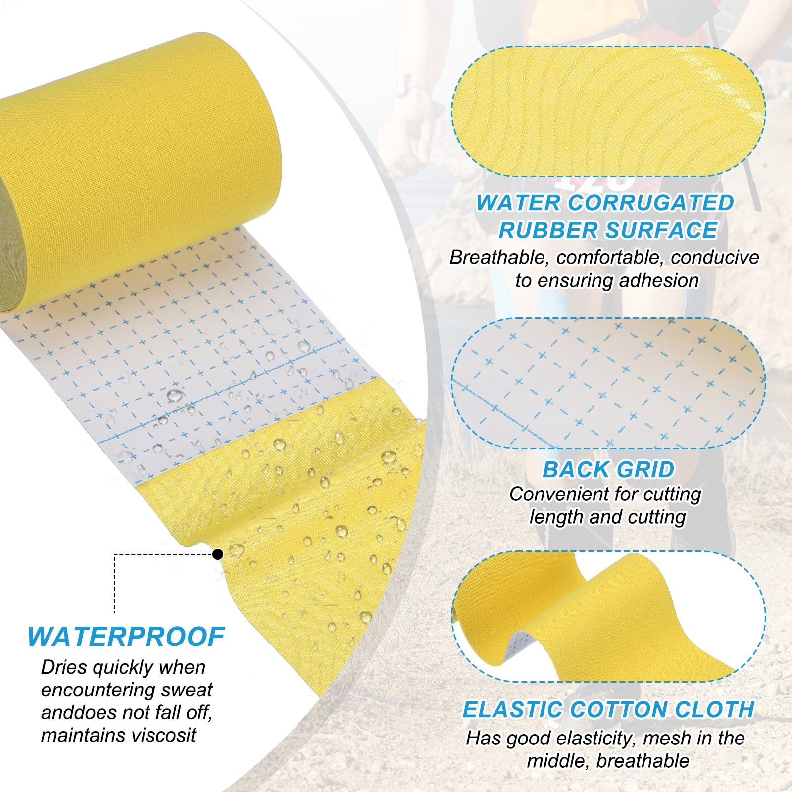 Uxcell Kinesiology Tape, Adhesive Cotton Sports Muscle Support Tape Waterproof Elastic Tape for Knee Ankle Wrist Yellow