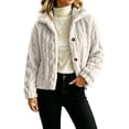thumbnail image 2 of Lutiedan Sherpa Jackets for Women Fuzzy Fleece Button Down Cropped Jackets Long Sleeve Hooded Warm Winter Coats S-XXL, 2 of 7