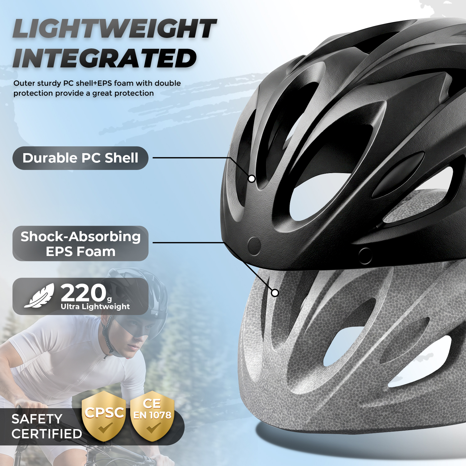 VICTGOAL Adult Bike Helmet with Light and Goggles photo 5