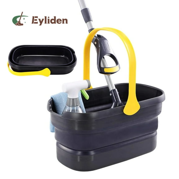 Eyliden Collapsible Plastic Bucket 10L (2.6Gallon) for Sponge,Flat, Cotton Mop Cleaning Washing, Black