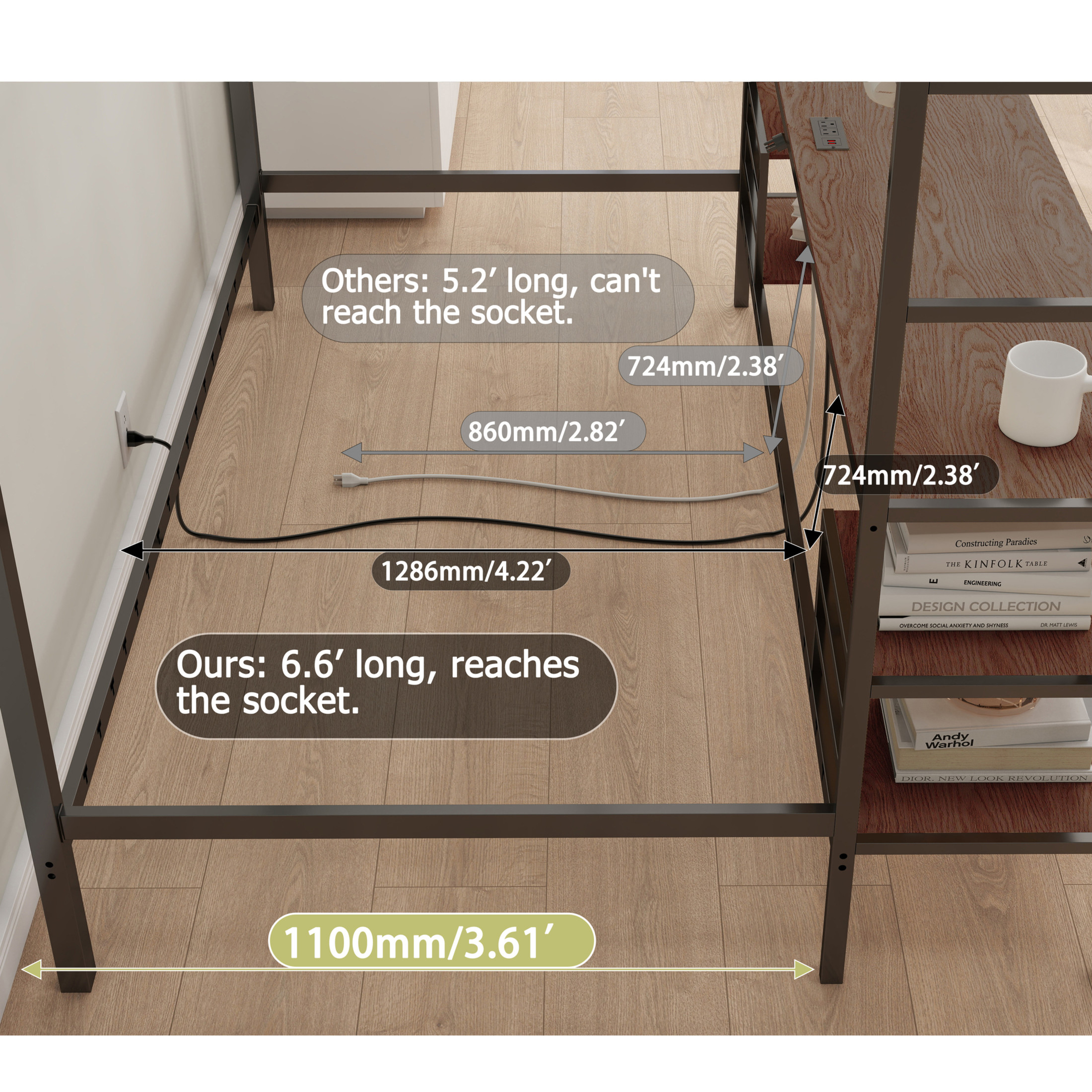 Noble House Ethan Full Over Twin Metal Bunk Bed with Desk, Storage Shelves, Black and Cinnamon Oak