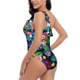 thumbnail image 4 of Sikiie Colorful Flowers Print Women One Piece Swimsuits Tummy Control One Shoulder Bathing Suits Ruffle Swimwear, From S to XXL-Large, 4 of 6