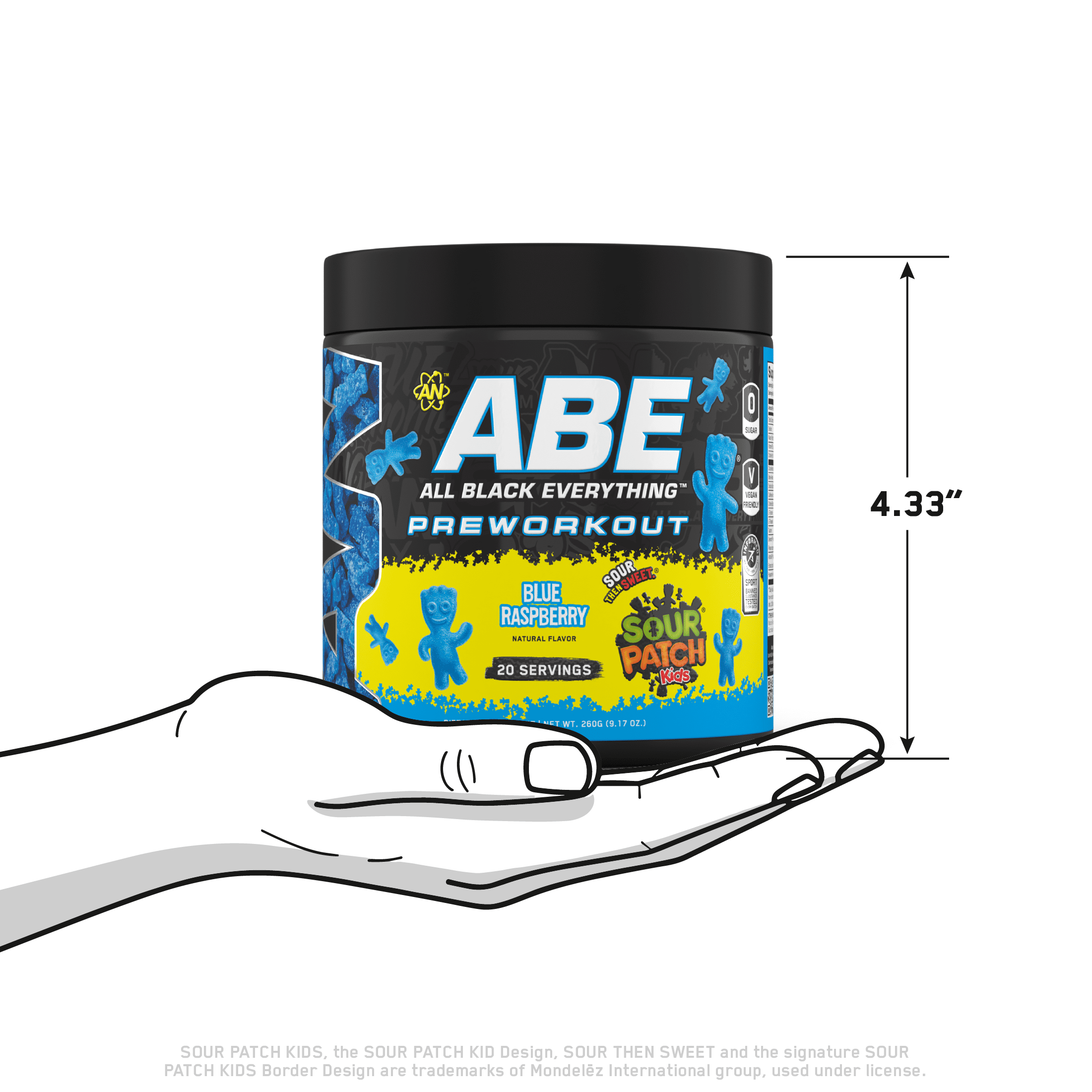 ABE Caffeine Pre Workout Powder, Sour Patch Kids Blue Raspberry Flavor, 20 Servings