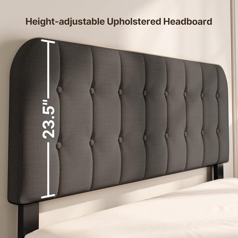 Upholstered Platform Bed Frame with Headboard, Sturdy Wooden Slats, Noise-Free, No Box Spring Needed, Easy Assembly, Modern Bedroom Furniture - Full, Dark Gray