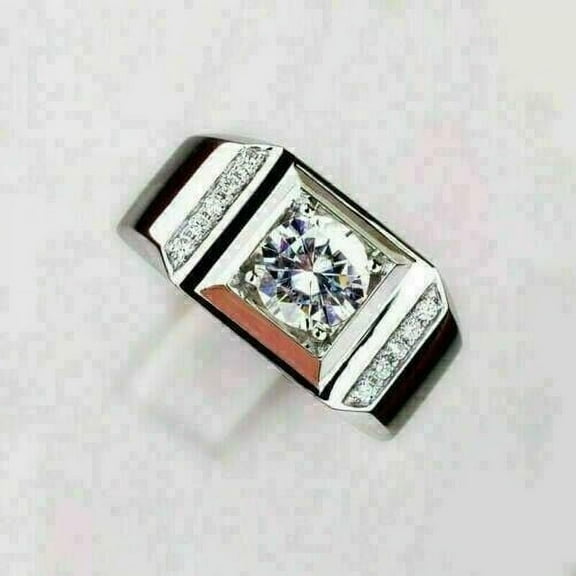 Forever Jewels 2.55 CT Round Cut Moissanite Men Wedding Engagement Ring 14K White Gold Plated