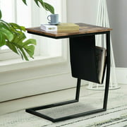 C Table Side End Table with Storage Pocket