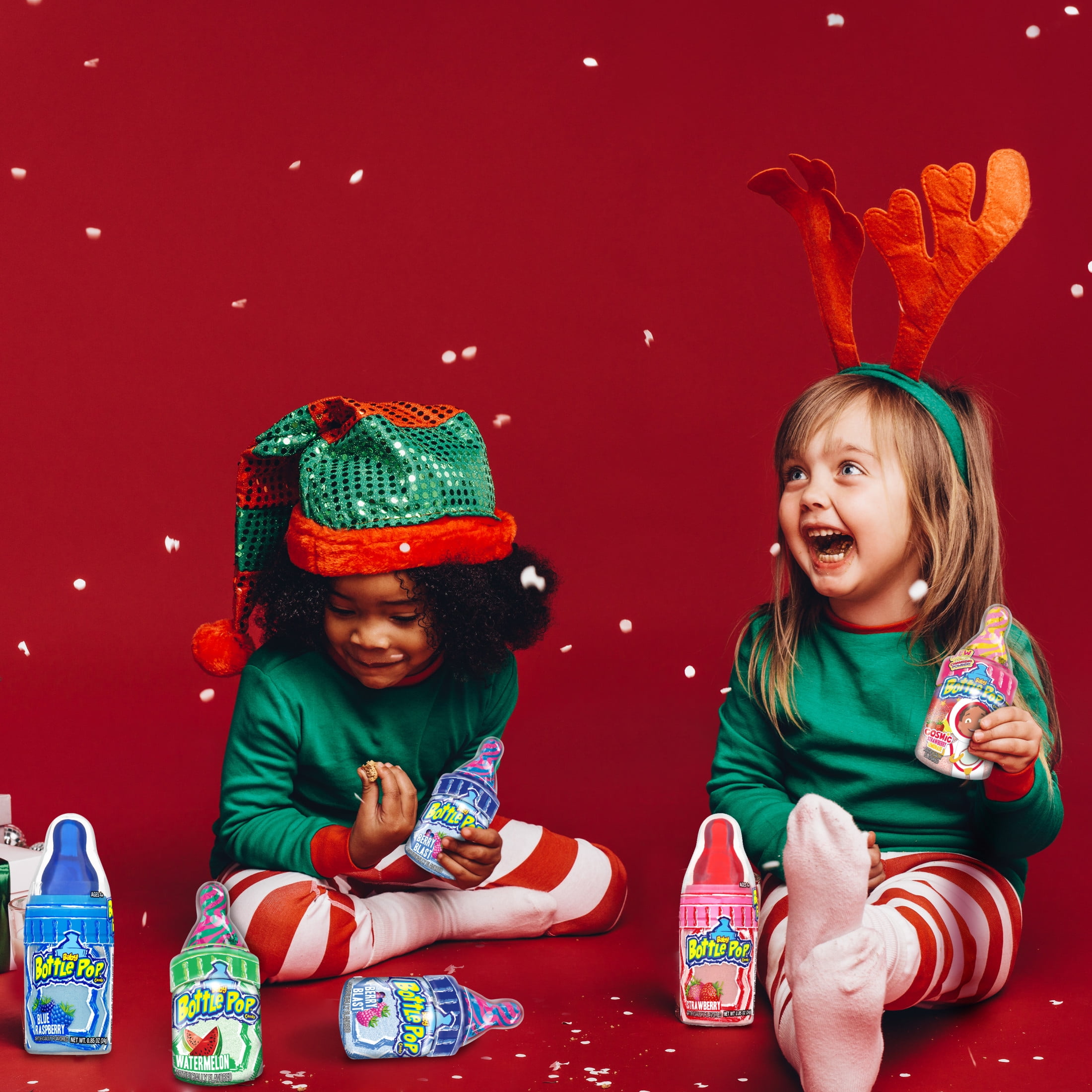 (5 pack) Baby Bottle Pop Christmas Candy with Dipping Powder, Assorted Flavors, 1.1 oz, (Individual Item)