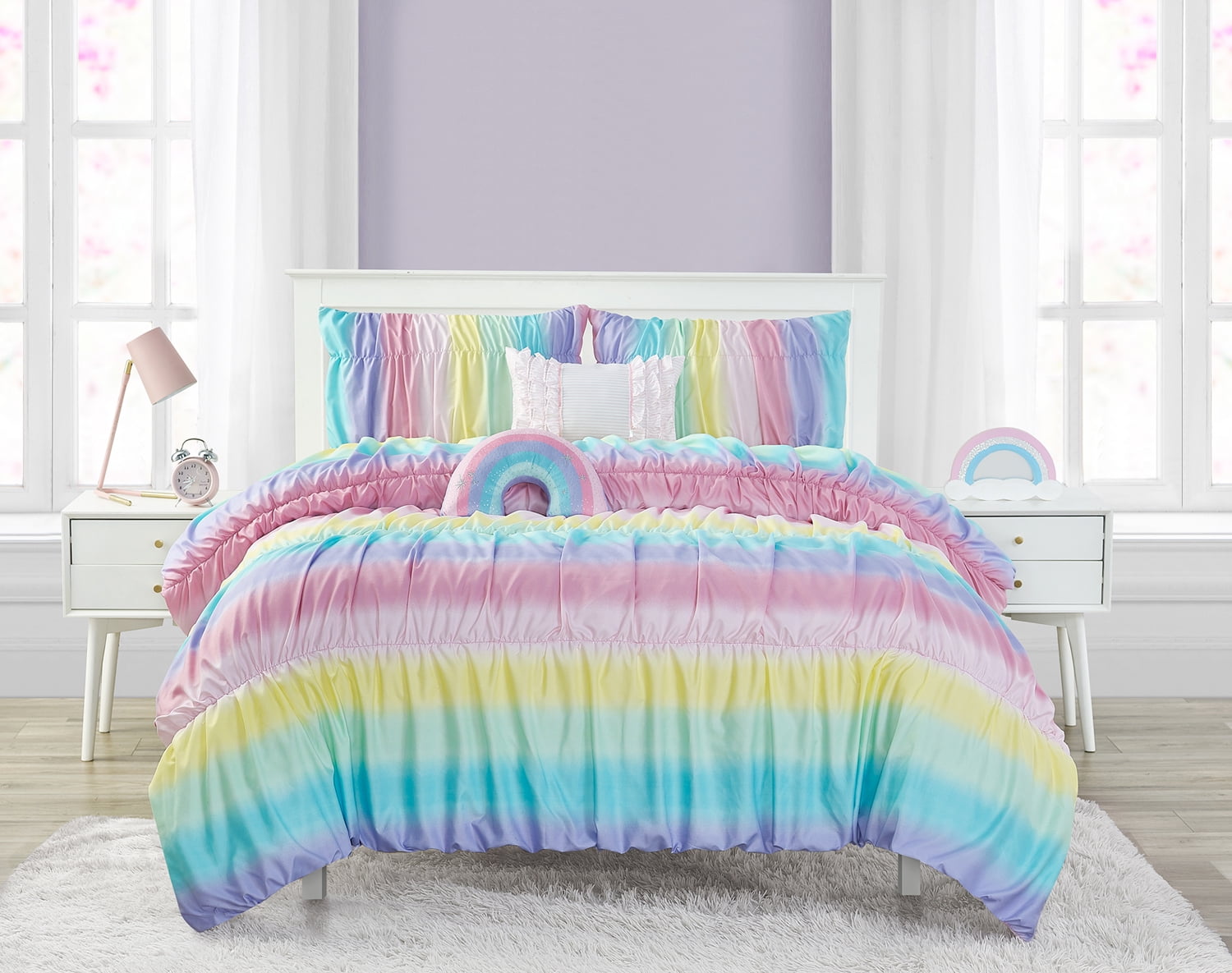 ALEX + BELLA Rainbow Rouched Pink 4 Piece Comforter Bedding Sets, Twin