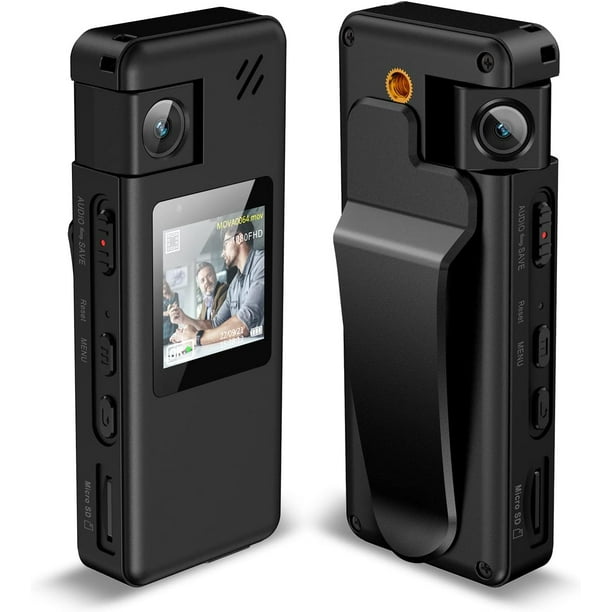 Cámara corporal de 64 GB con audio, cámara corporal de policía 1080P con lente giratoria de 180° y clip giratorio actualizado, cámara desgastada por el cuerpo para entrega en interiores