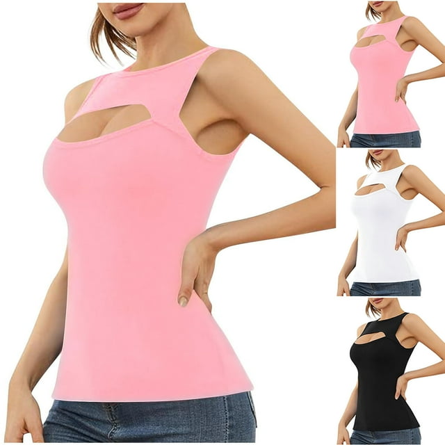 JDQJBZ Women's Plus Size Tank Tops Basic Undershirt Tanks Solid Color Loose Crop Sleeveless Casual Top