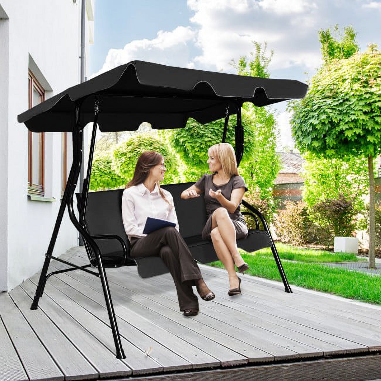 3 Seat Canopy Swing with Cushioned Steel Frame Outdoor Garden Patio Lounge Chair - image 5 of 8