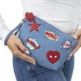 thumbnail image 3 of Marvel SpiderMan Denim Patch Cosmetic Pouch with Comic Pop Embellishments, 3 of 7