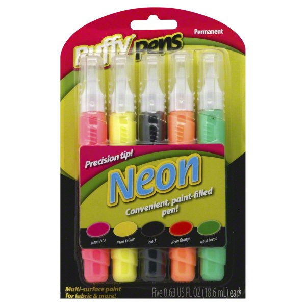 Puffy Pens Neon PaintFilled Pen, 5 Piece