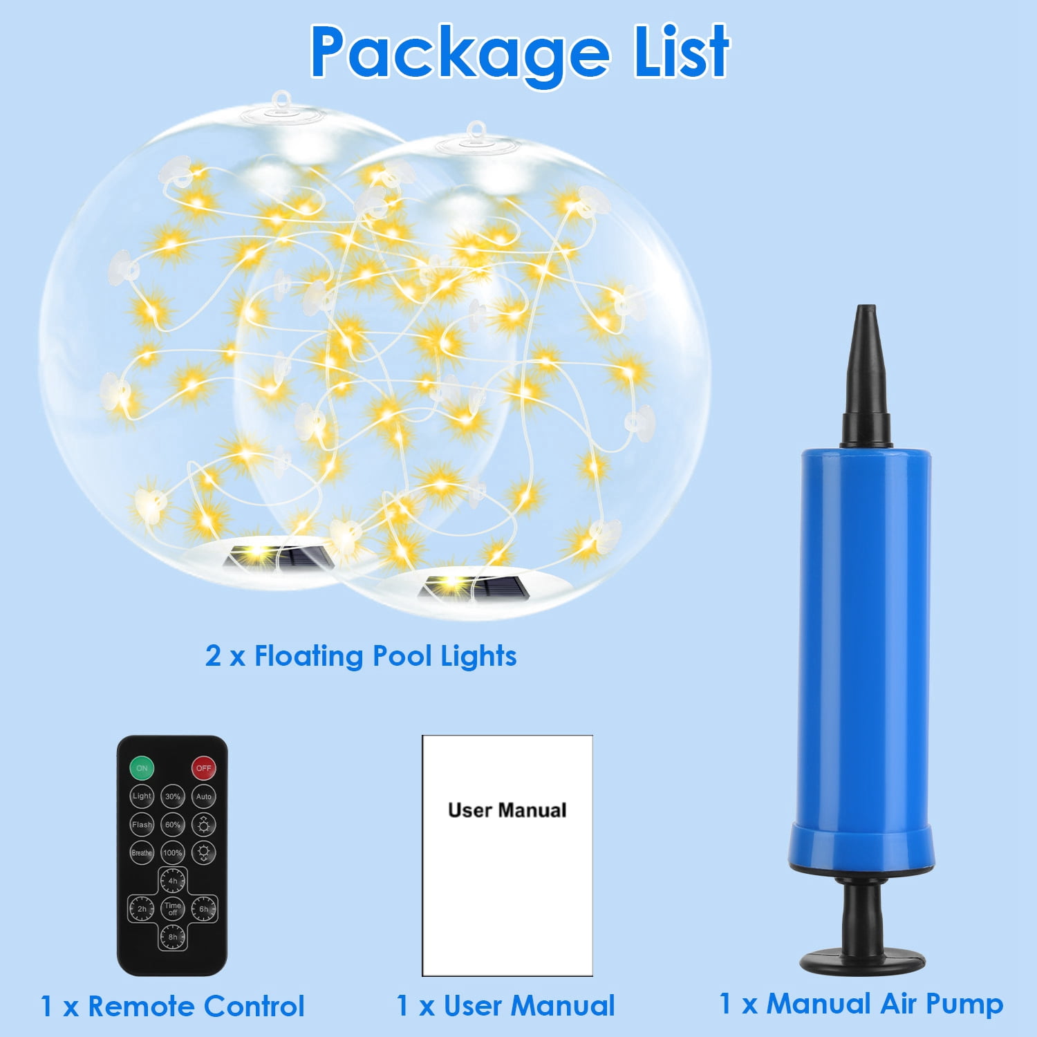 2 Pack Outdoor Solar Pool Lights, LED Light Up Balls with Remote, 3200K Warm Glow, 3 Lighting Modes & 4-Level Brightness & Auto On at Dusk, IP68 Waterproof, Perfect for Garden, Pool, Beach & Party