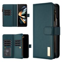 ELEHOLD for Samsung Galaxy Z Fold 6 Case, Soft Premium Flip Leather All-Around Coverage Card Slot Zipper Shockproof Protective Wallet Case for Women Men for Samsung Galaxy Z Fold 6,Green